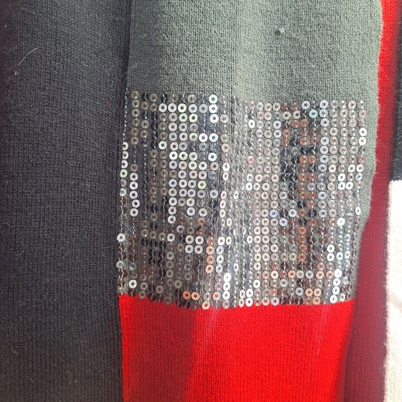 Style & Co Red White Black Sequin Trim Knit Sweater Dress & Scarf Set - Size P/L - Picture 15 of 16